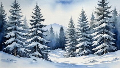 Winter hiking trails showcase serene snow-covered forests in a beautiful watercolor illustration capturing the essence of nature's chilly beauty