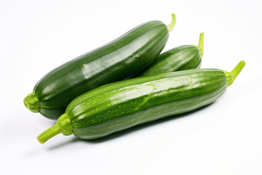 Three Green Cucumbers on White Background