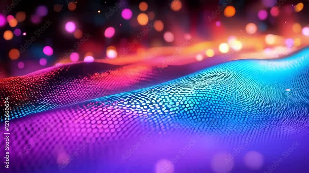 Poster vibrant neon waves and colorful bokeh dynamic motion