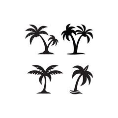 

palm tropical tree set icons palm vector icon illustration, logo template black silhouette illustration isolated on white background