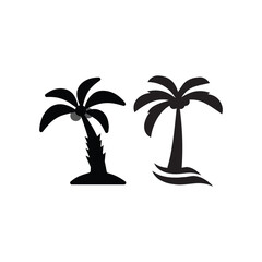 

palm tropical tree set icons palm vector icon illustration, logo template black silhouette illustration isolated on white background