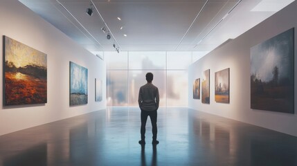Modern Exhibition Art Gallery With Abstract Paintings