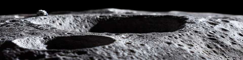 Lunar Surface with Craters and Small Rover