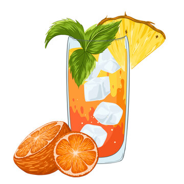 orange cocktail with pineapple and mint clip art preview