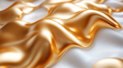 Obraz premium Abstract Gold Liquid Swirling Over White Surface
