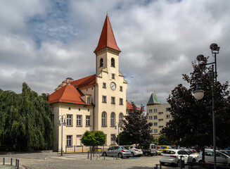 Obraz premium Town hall and market square (Ratusz i Rynek) in Trzebnica, Dolny Śląsk, Poland