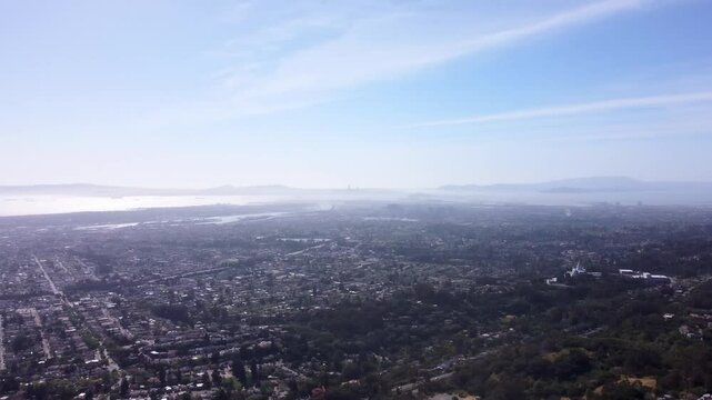 A 4k aerial video of Oakland, California, and the rest of the Bay Area with a sideways pan.