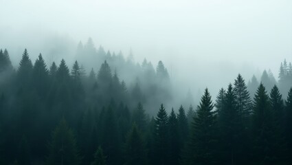 Enchanted misty evergreen forest