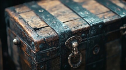 Obraz premium Locked wooden pirate treasure chest closed securely