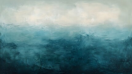 Abstract Teal and White Textured Landscape Painting