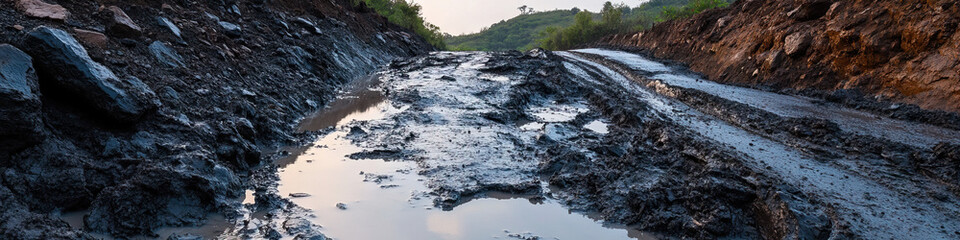 Eroded Unpaved Road with Puddles