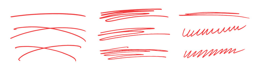 Hand-drawn Marker lines isolated on a transparent background. Marker black pen highlights squiggle stroke. lines, Red marker isolated on transparent background