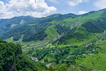 Fototapeta premium Villages Between Kazbeg Mountain on the Way to Kazbegi