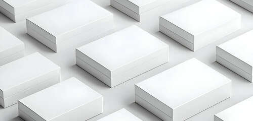 A set of white rectangular boxes in perspective view, ideal for cosmetic or gift packaging designs.