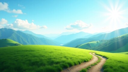 Obraz premium Serene mountain landscape with lush green hills