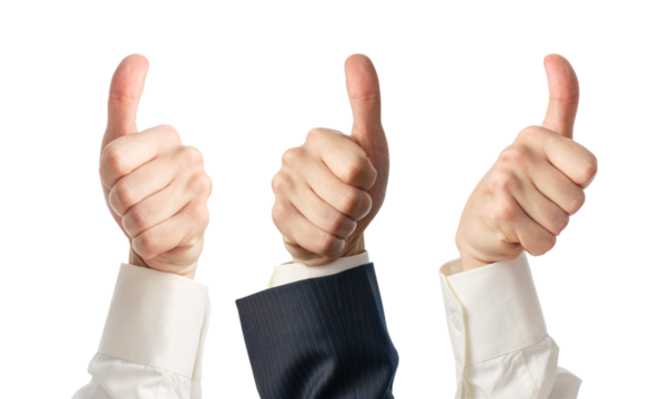 Three hands show thumbs up sign