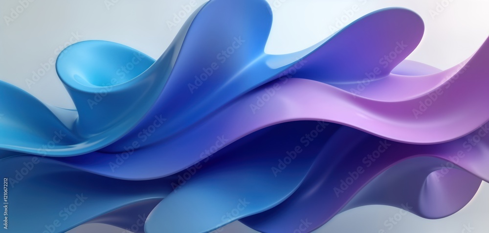 Poster abstract 3d render flowing shapes in vibrant blue, purple hues. dynamic composition features smooth 