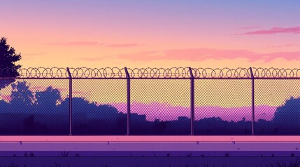 High-security prison fence with barbed and razor wire under clear sky.

