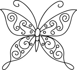 Ornate Butterfly Line Art Elegant Swirls, Nature, Design, Illustration
