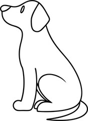 A simple line drawing depicts a dog, possibly a Labrador Retriever puppy, sitting and looking upward. The style is minimalist, using only black lines on a white background.