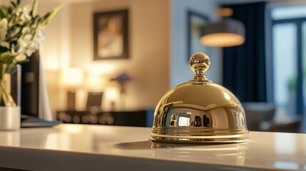 Hotel service bell on a reception counter