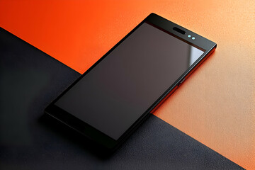 A sleek, dark smartphone mockup set against a contrasting background for tech product presentations.