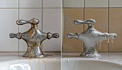 Faucet cleaned to perfection, showing removal hard water stains and calcium buildup