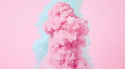 Fototapeta premium Pink and blue smoke plumes against pink background; abstract art, design element