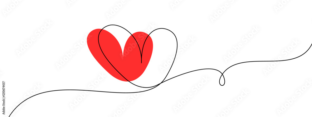 Aufkleber vector illustration of a vibrant red heart outlined by a continuous black line, creating a simple an