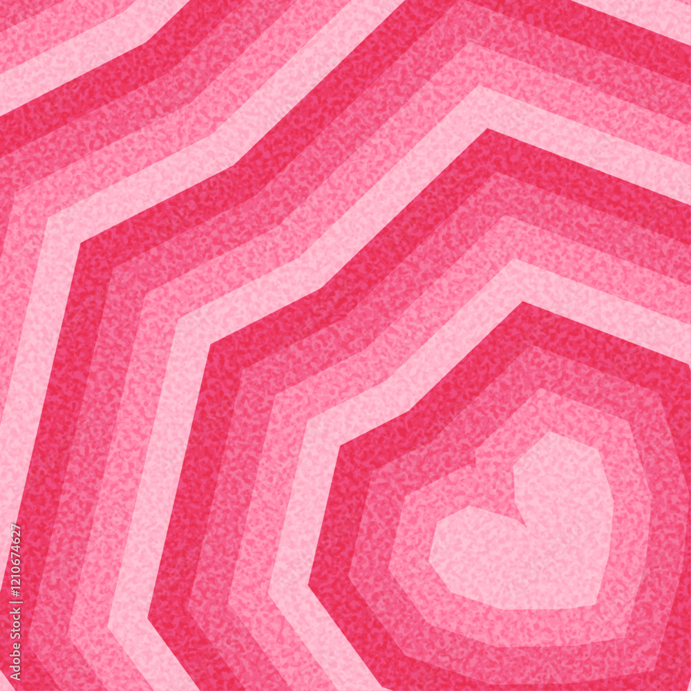 Poster abstract geometric heart design with textured pink layers in angular concentric shapes. perfect for 