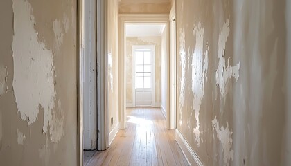 Home restoration transforming an old hallway with peeling paint into a stylish corridor with polished finishes