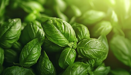 Fototapeta premium Fresh basil blended into a bright green pesto, highlighting its versatility for various culinary uses.