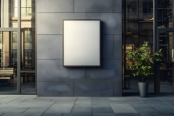 A sleek wall-mounted storefront sign mockup, perfect for highlighting brand logos or business names in a professional urban setting.