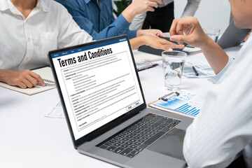 Digital legal contract provide terms and conditions document on computer screen ready for online...