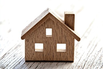 A miniature wooden house perched on a table, ideal for decorative use or as a prop in photography and videography