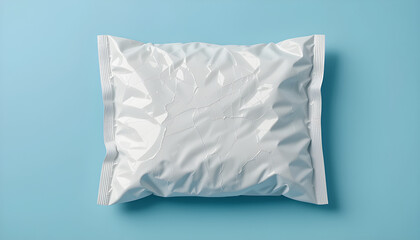 Obraz premium white snack plastic packaging for mockup on light blue background