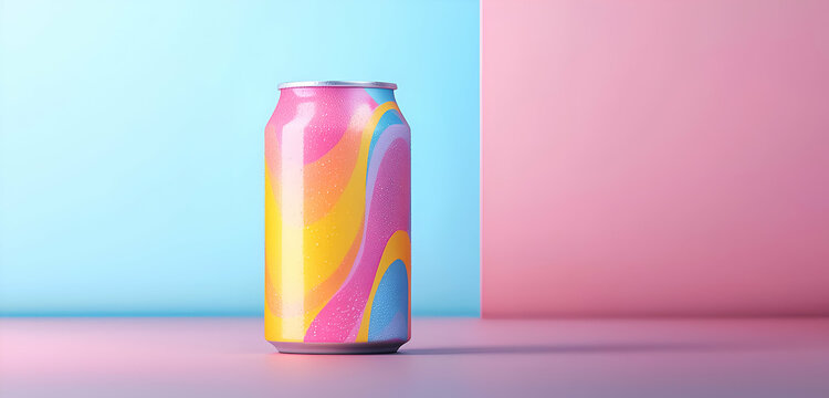 A soda can packaging mockup design featuring vibrant colors, perfect for showcasing beverage branding.