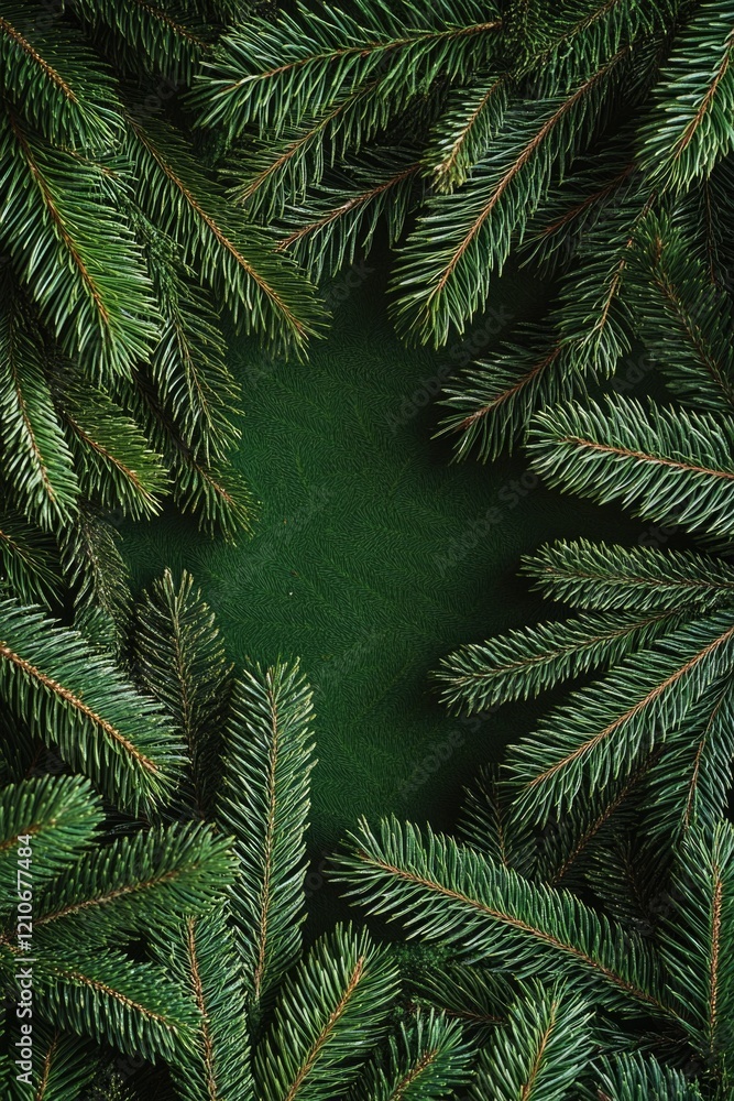 Poster a close-up view of a pine tree on a green background, ideal for use in designs and illustrations