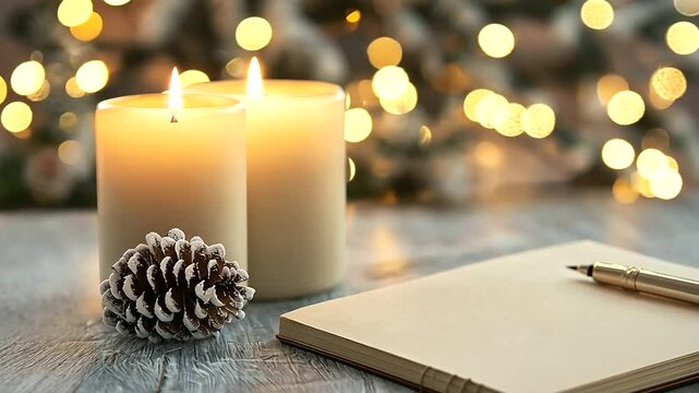 Gratitude Note in Journal with Cozy Candlelit Background
