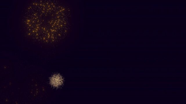 Gold fireworks on the edge. Celebration. New Year. Right side empty space isolated half side free. Possible loop. Change color with hue saturation. Transparent Background | 4K UHD ProRes 4444 | Alpha
