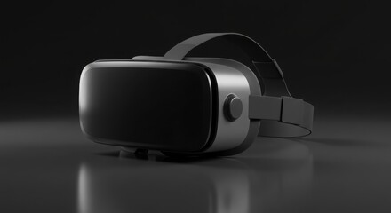 Black VR Headset on Dark Background with Gray Accents