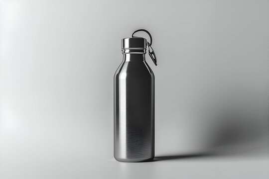 A stainless steel sports bottle mockup in a sleek, minimalist design for an active lifestyle brand.