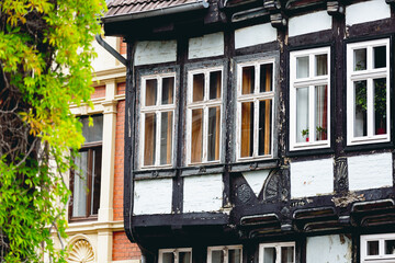Fachwerkfassade in Quedlinburg, Sachsen-Anhalt, Harz