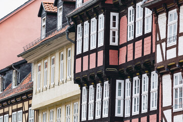Fachwerkfassade in Quedlinburg, Sachsen-Anhalt, Harz