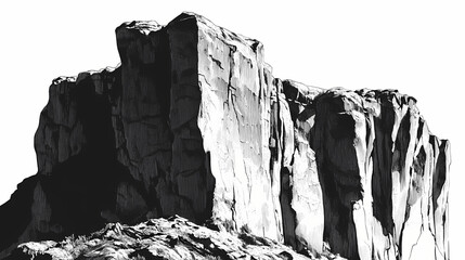 Dramatic monochrome cliff face with rugged textured rock formations. Shadow Ridge. Illustration