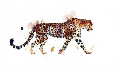 Watercolor Cheetah Walking in Artistic Style with Abstract Background