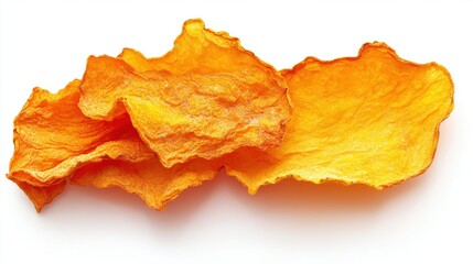 Vibrant Orange Dried Vegetable Chips Over White Background