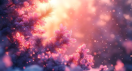 Fototapeta premium Tree Branch with Delicate Pink Flowers in Full Bloom