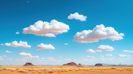 Scenic Desert Landscape with Clear Blue Sky and Fluffy Clouds