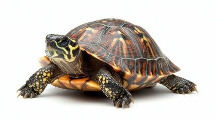 Fototapeta premium Colorful Turtle on White Background Relaxing in Natural Habitat
